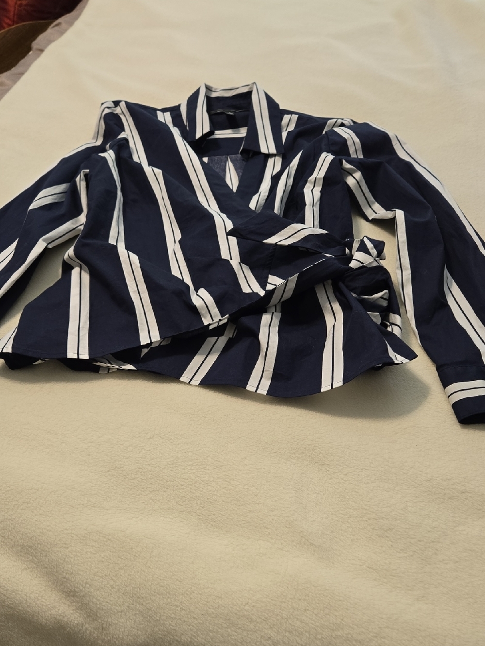 White House Black Market Navy and White Striped Top